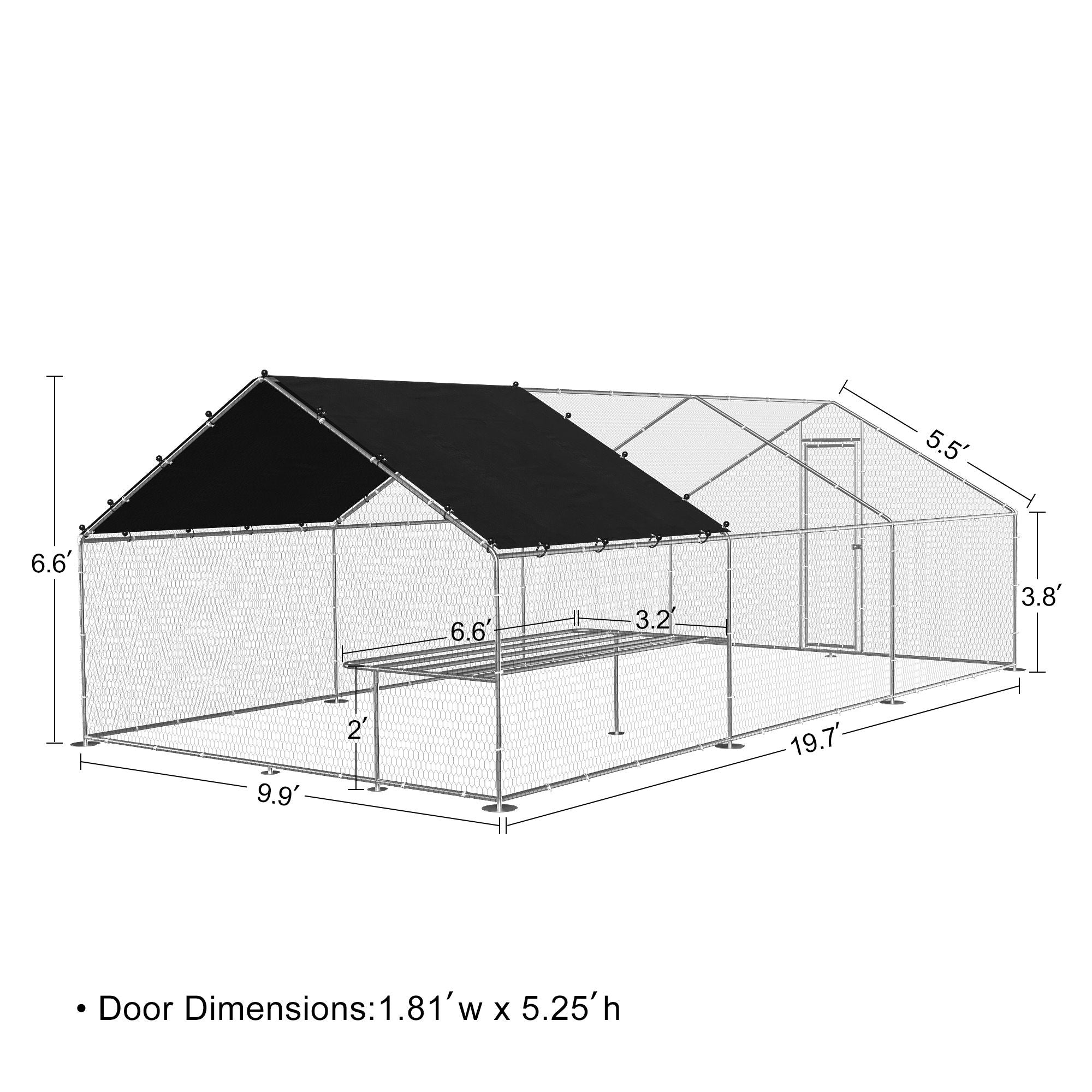Large Metal Walk-in Chicken Coop Run Area