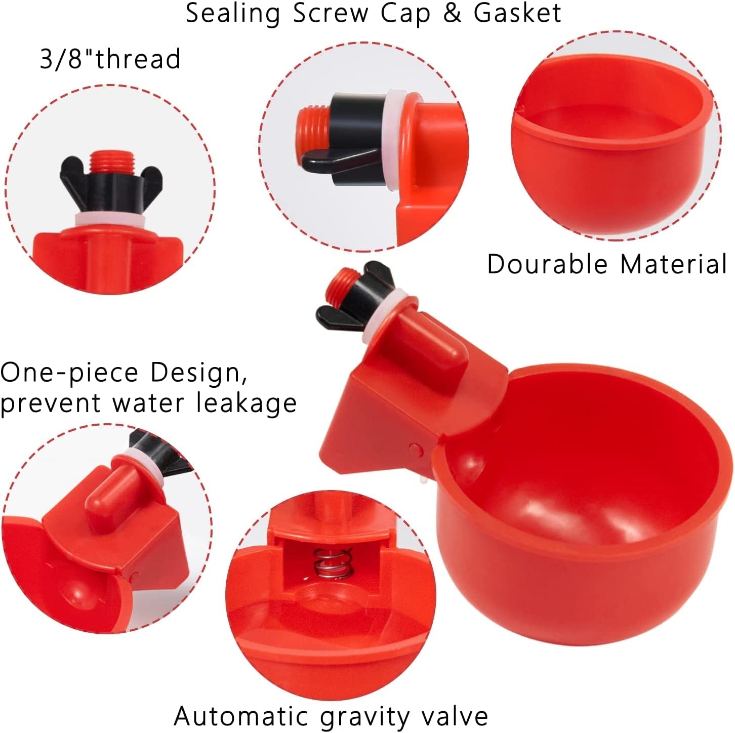 Chicken Waterer Cups 12 Pack Automatic Chicken Water Cups for Poultry  Float Style Gravity Chicken Watering System, Water Feeder Kit, 5 Gallon with Mounting Hole Opener