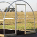 Bootstrap Farmer 10' × 12' Hobby Greenhouse frame shown with optional End Wall Door Frame Kit installed before greenhouse covering