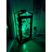 Bronze Janco Garden Curio indoors illuminated with green grow lighting and plants on glass shelves