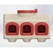Beige chicken feeder with three holes for access and a screw on top.