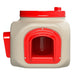 Side view of the compact chicken feeder showing you the inside of the opening.
