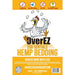Front of an OverEZ Egg-Sentials Hemp Bedding package, showing a white background with orange banners, a cartoon chicken, and product text including 'Egg-Sentials Hemp Bedding' and 'Achieve More with Less.'.