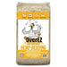 A bag of OverEZ Egg-Sentials Hemp Bedding, featuring a white and orange label with a cartoon chicken logo, set against a plain white background.