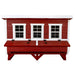 Red and white chicken coop with three windows and a nesting box, shown on a white background.