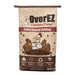 A bag of OverEZ Chicken Coop Coffee Ground Bedding on a plain white background. The packaging is beige and brown with cartoon chickens and coffee beans.