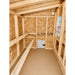 Chicken Coop interior with two roosts on the left and nesting box openings on the right.