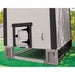 Wooden panels with black mesh elevating medium chicken coop and an opening in the front.