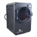 Blue Alpine angle view large elite freeze dryer featuring a flat black front panel, black side, and a circular transparent door with a black interior.