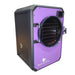 Blue Alpine angle view medium elite freeze dryer featuring a bright pruple front panel, black side, and a circular transparent door with a black interior.