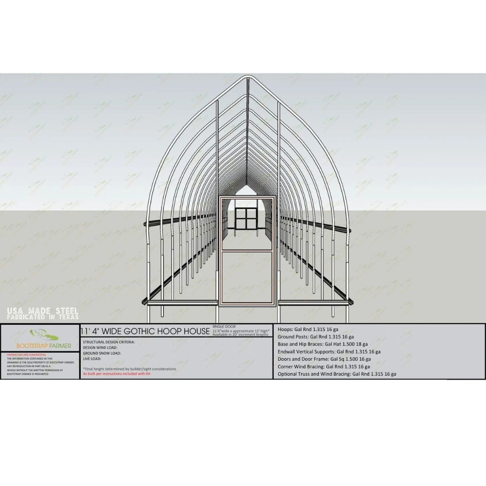 Diagram of the 11'4" Bootstrap Farmer Gothic High Tunnel.