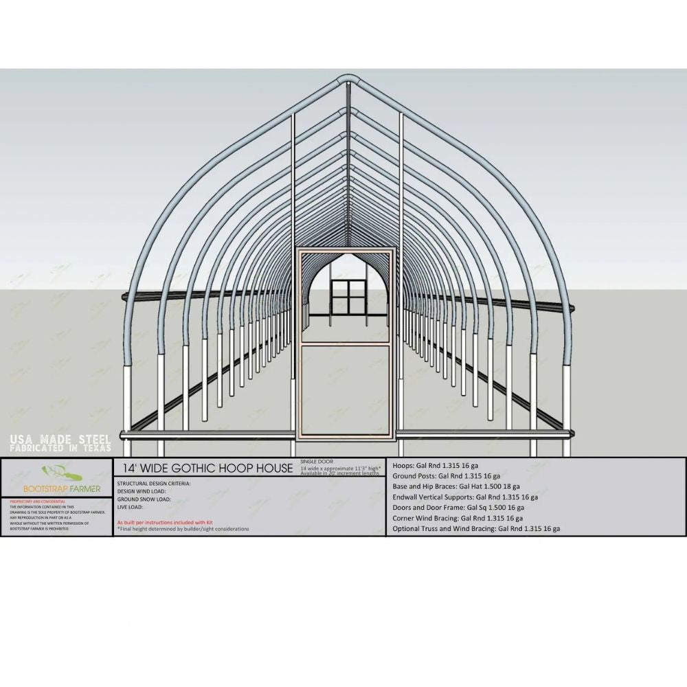Diagram of the 14' Bootstrap Farmer Gothic High Tunnel.