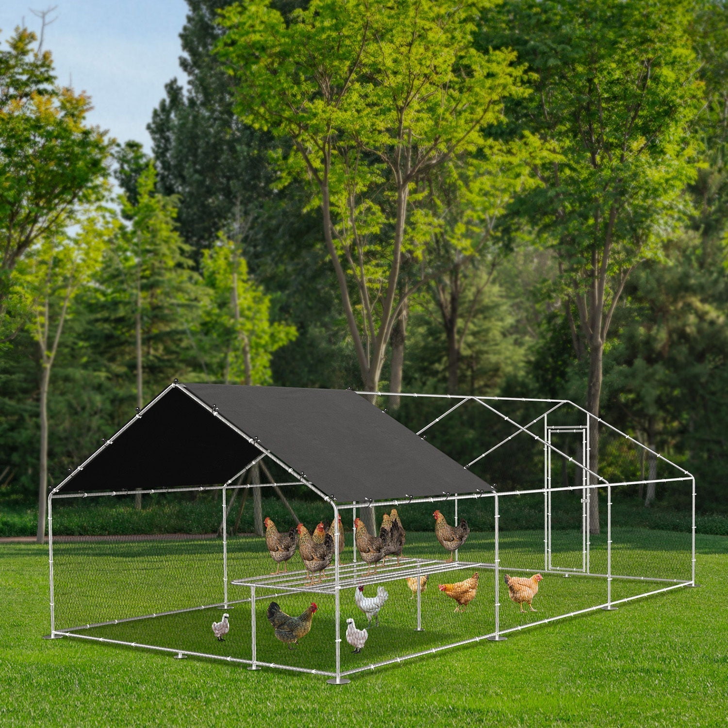 Large Metal Walk-in Chicken Coop Run Area