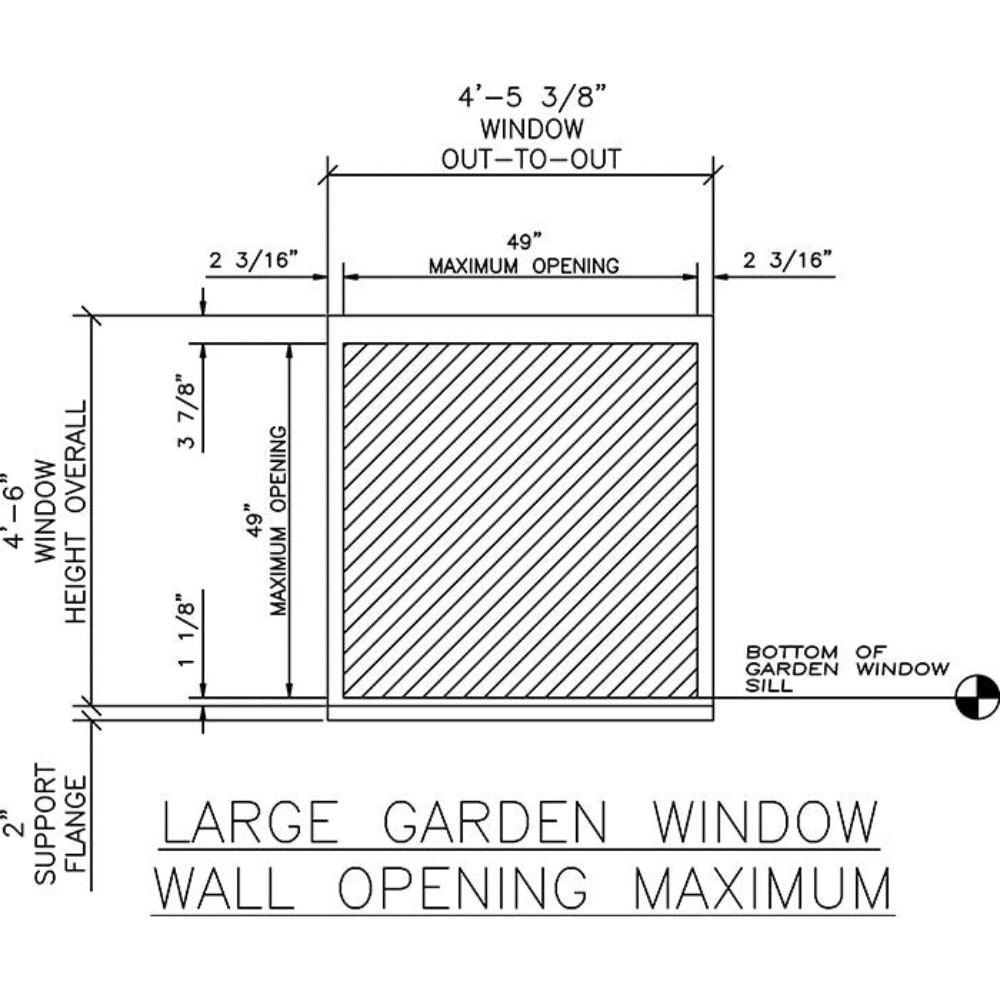 Large Janco Garden Window wall opening dimensions diagram