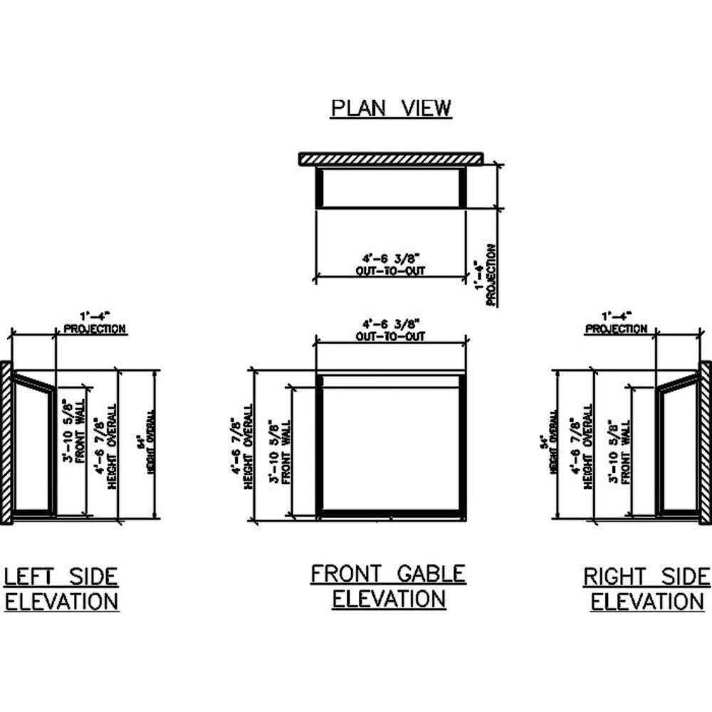 Large Janco Garden Window dimensions with plan, front and side elevation views