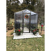 Front view of Janco Palmetto 8' x 10' greenhouse with bronze frame and polycarbonate panels