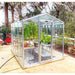 Front view of Janco Palmetto 8' x 10' glass greenhouse with plants growing inside