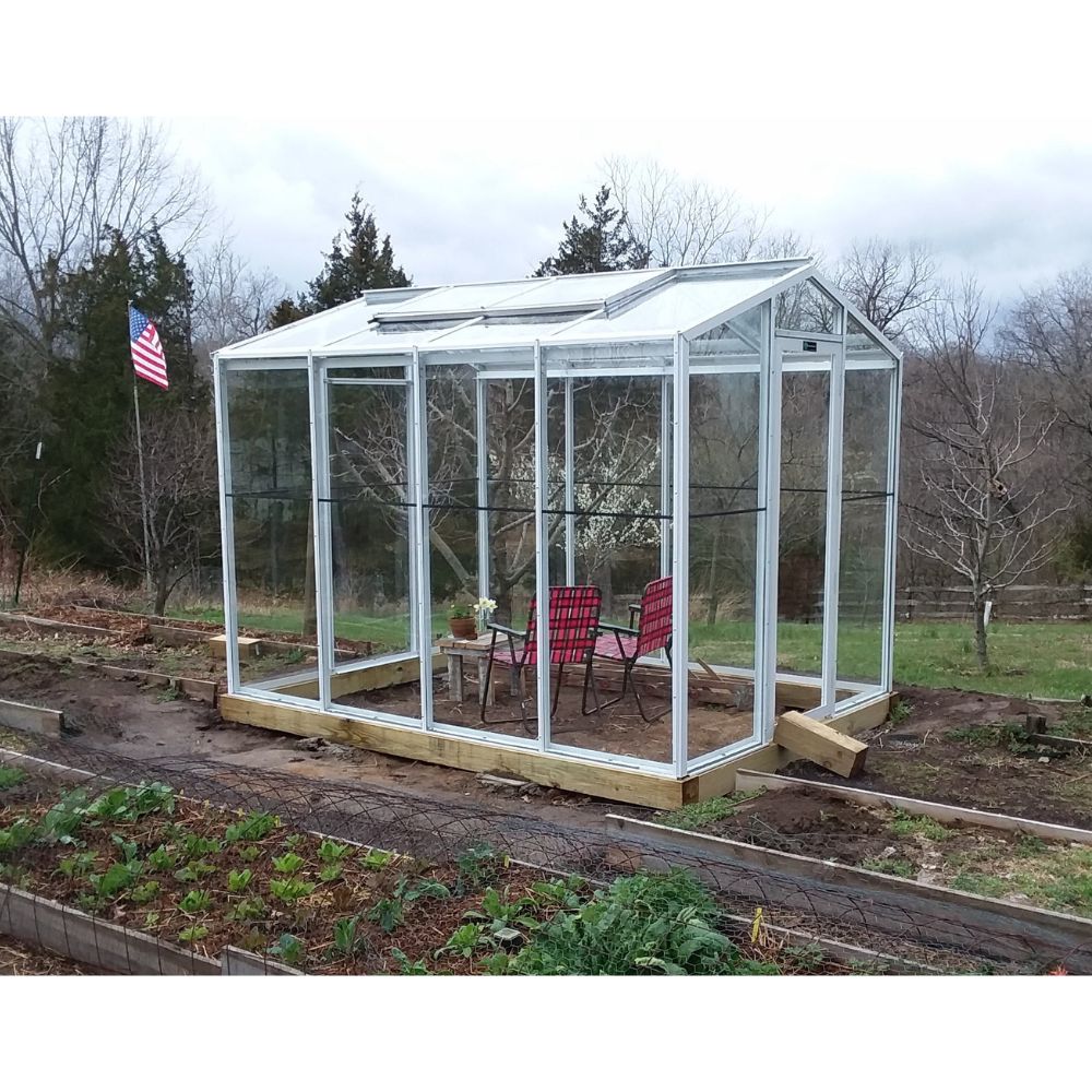 Janco Palmetto 8' x 10' glass greenhouse with white aluminum frame
