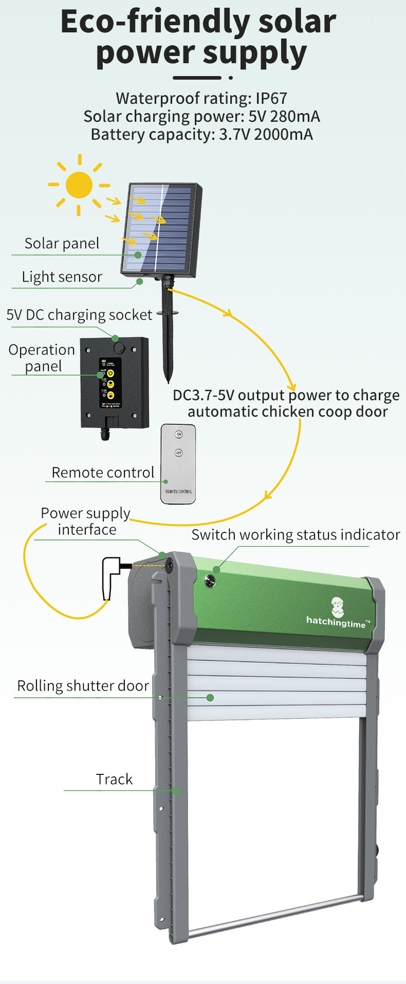 Hatching Time Sungate Solar Powered Automatic Chicken Coop Door with Remote