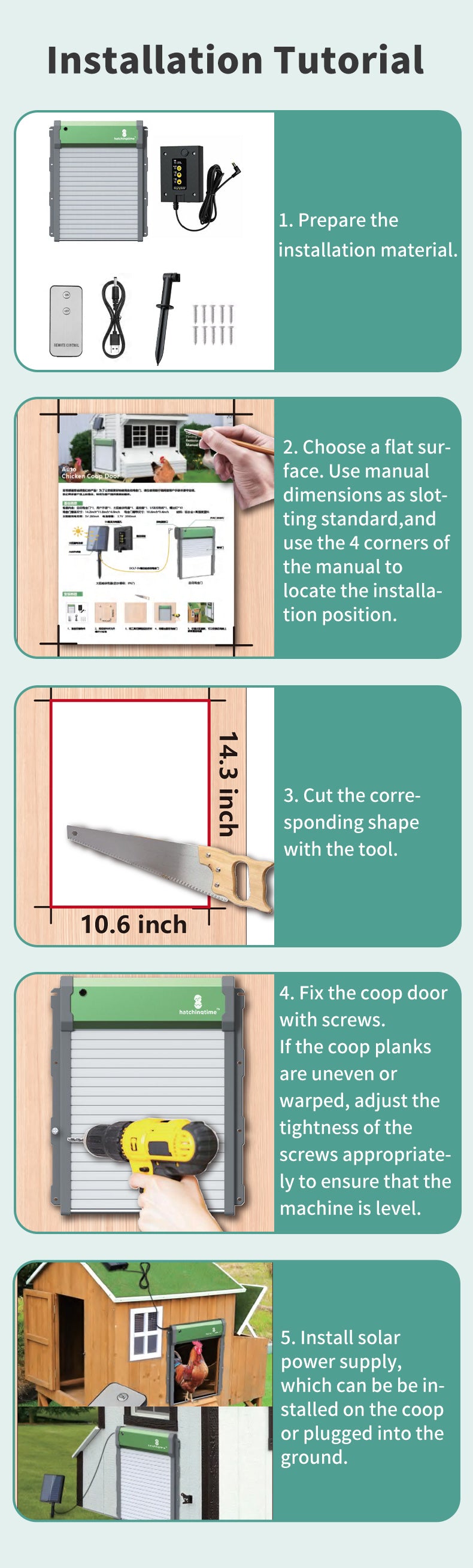 Hatching Time Sungate Solar Powered Automatic Chicken Coop Door with Remote