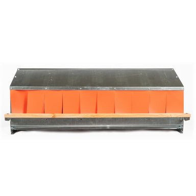 Porta Coop 48-inch 5-hole Rollaway Nest Box with orange nesting curtain and front perch