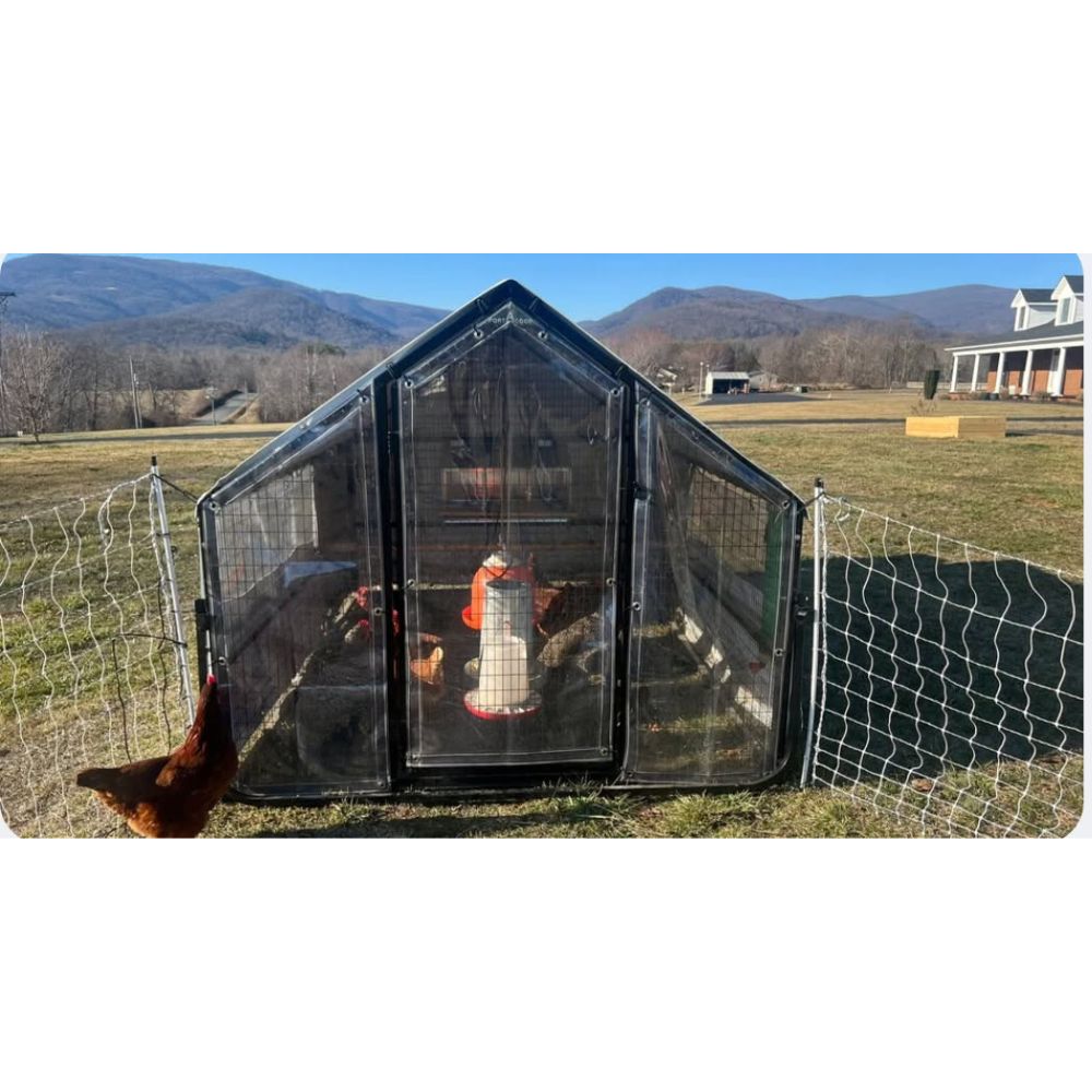 Porta Coop 6x8 Heritage mobile chicken coop with Winter Kit installed and chickens inside