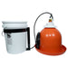 Porta Coop Bell Waterer with 5 gallon bucket, mounting bracket, hose, and orange bell waterer